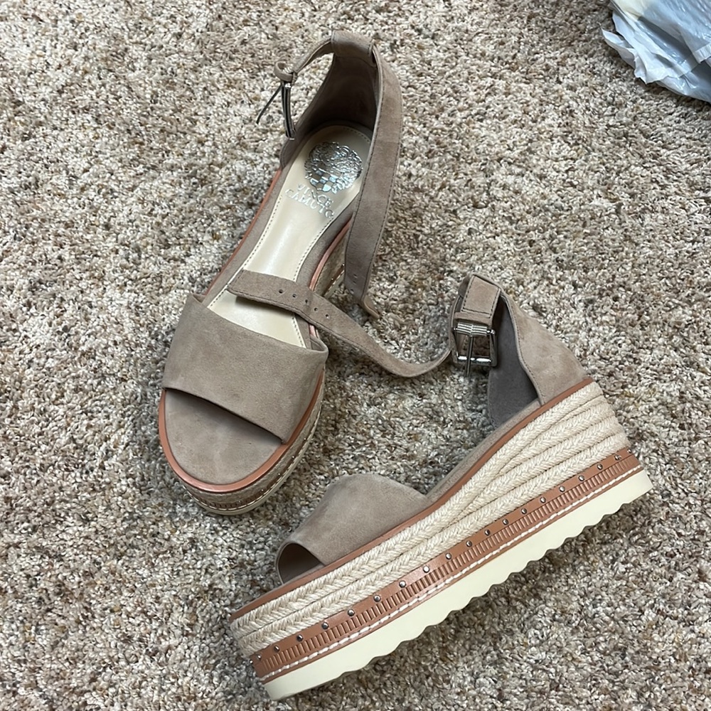Vince Camuto Taupe suede wedges never worn